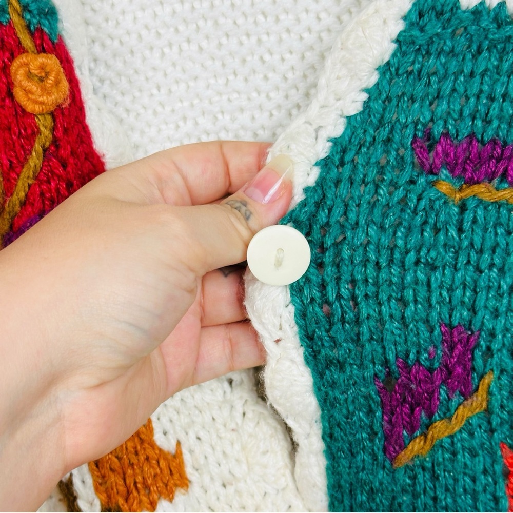 Hand Knit Patchwork Cottagecore Knit Button Down … - image 3
